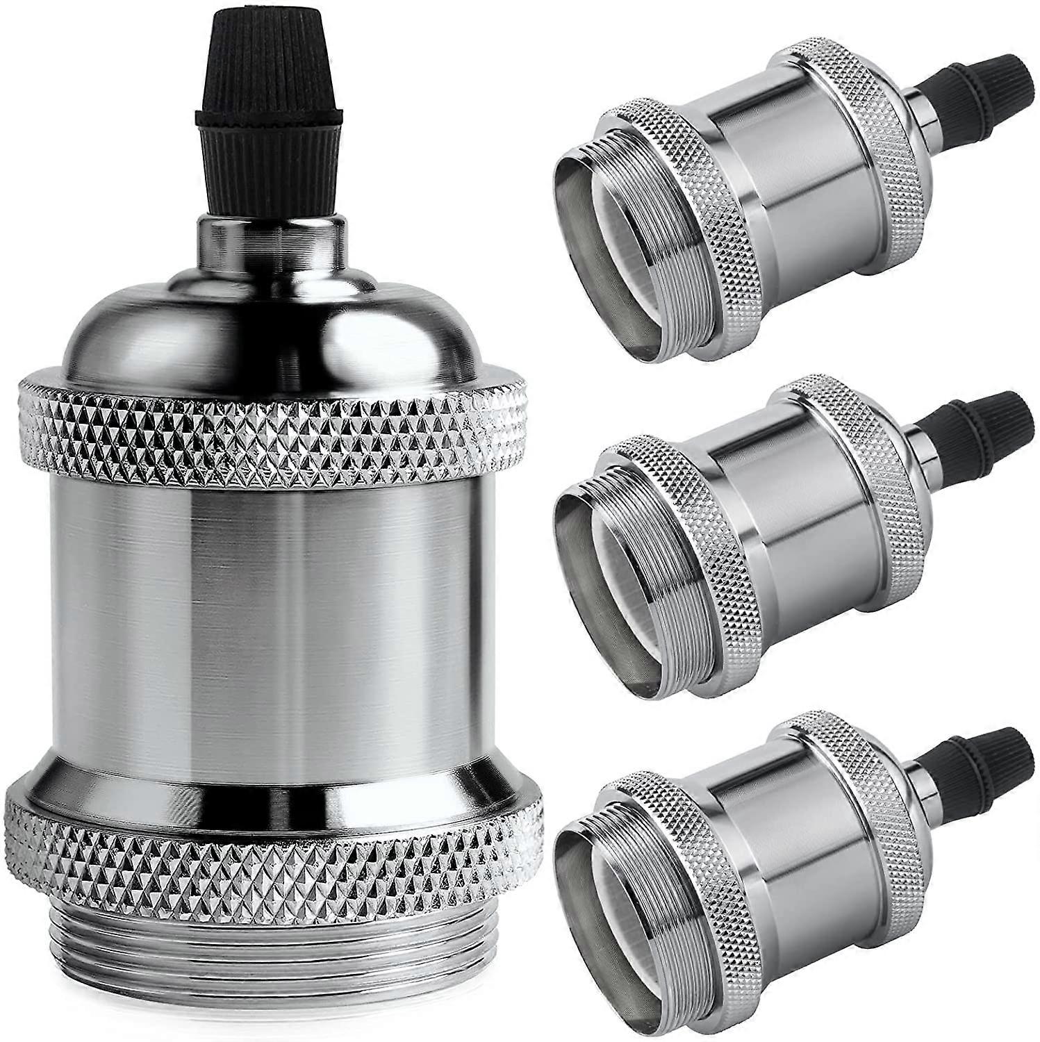 Vintage E27 lamp socket, Edison retro pendant lamp, Solid ceramic adapter, 4 Pieces chrome color socket