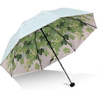 Green Tree Leaf Folding Travel Sun Umbrella Sunblock UV Protection UPF 50+ sateenkestävä kompakti