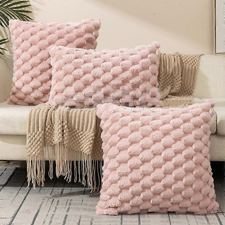 Plush Plaid Textured Decorative Pillow Cover Cushion Cover
