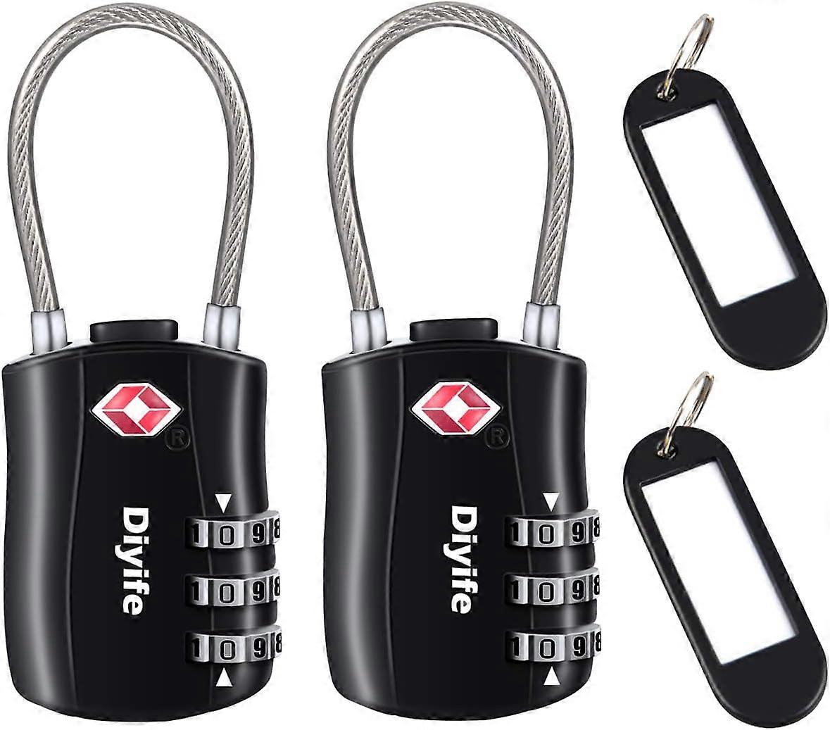 3-Digit Security Padlock - Code Lock for Travel Suitcases Luggage Bags (Black)