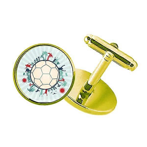 アースツリーサッカーサッカースポーツスタッズビジネスメタルカフリンクスゴールデン