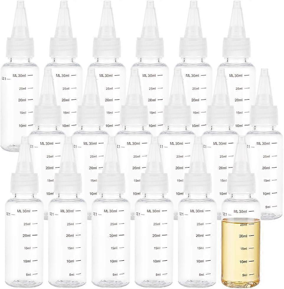18Pcs 30ml/1Oz Transparent Plastic Squeeze Bottles with Graduated Squeeze Bottles with White Twist Top Cap Clear Plastic Dispensing Bottle for Ink Liq