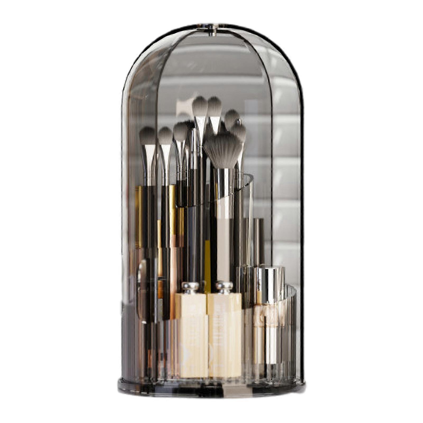 Makeup Brush Holder Storage Organizer with Dustproof Lid 360-Degree Rotating Makeup Organizer Countertop Cosmetics Holder