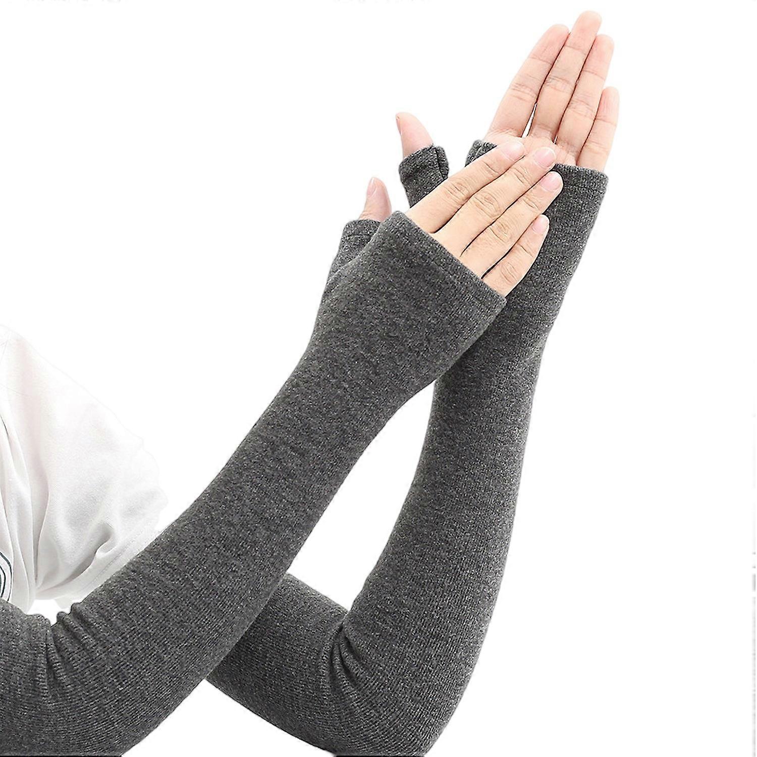 1 Pair Fall Winter Gloves Fingerless Knitted High Elasticity Non-slip Arm Warmers Pure Color Arm