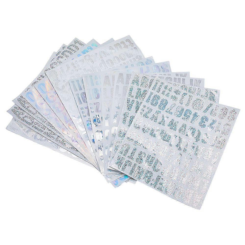 12 Sheets 6 Style Rectangle with Number & Letter Holographic Laser Style Vinyl Stickers Waterproof Decals for DIY Handmade Scrapbook Photo Albums Mixe