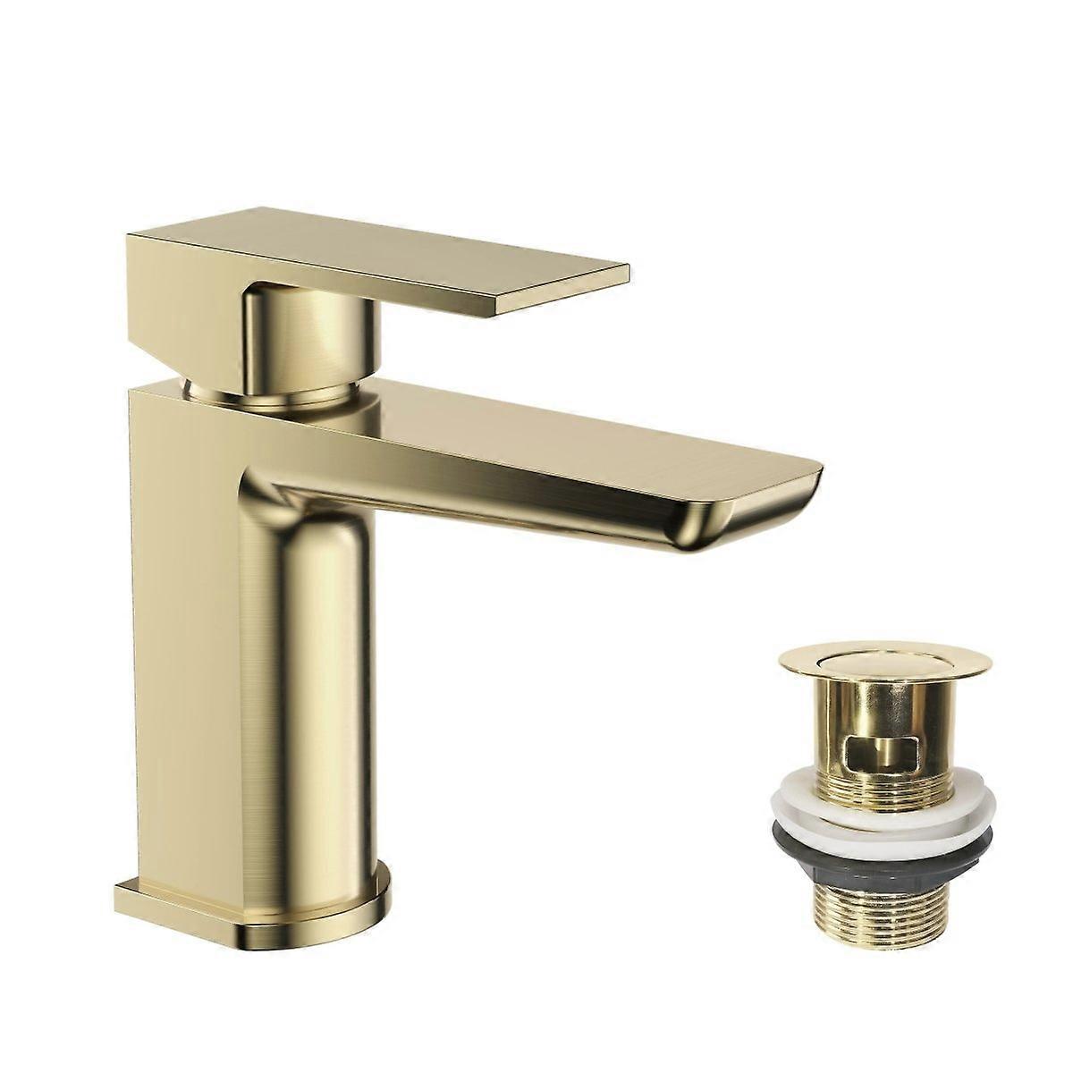 Veebath Lunar Soft Square Mono Basin Mixer Tap With Waste - Brushed Brass Size 1