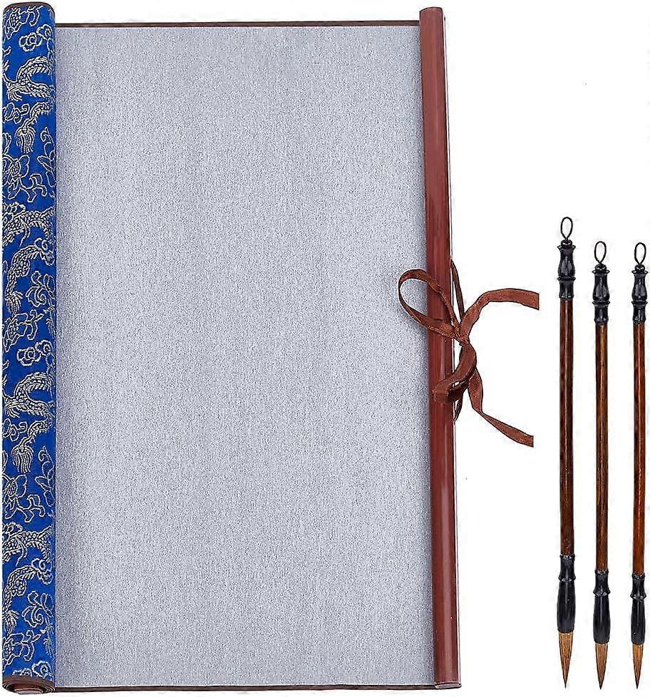 4pcs No Ink Chinese Calligraphy Practice Set Reusable Water Writing Cloth Scrolls Chinese Traditional Calligraphy Writing Brushes Pens for Beginners P