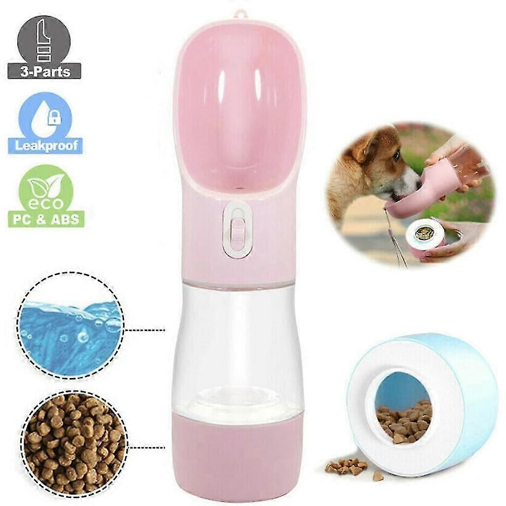 Dog Drinking Bottle For On The Go With Food Container And Water Bowl Travel Bowl Pink