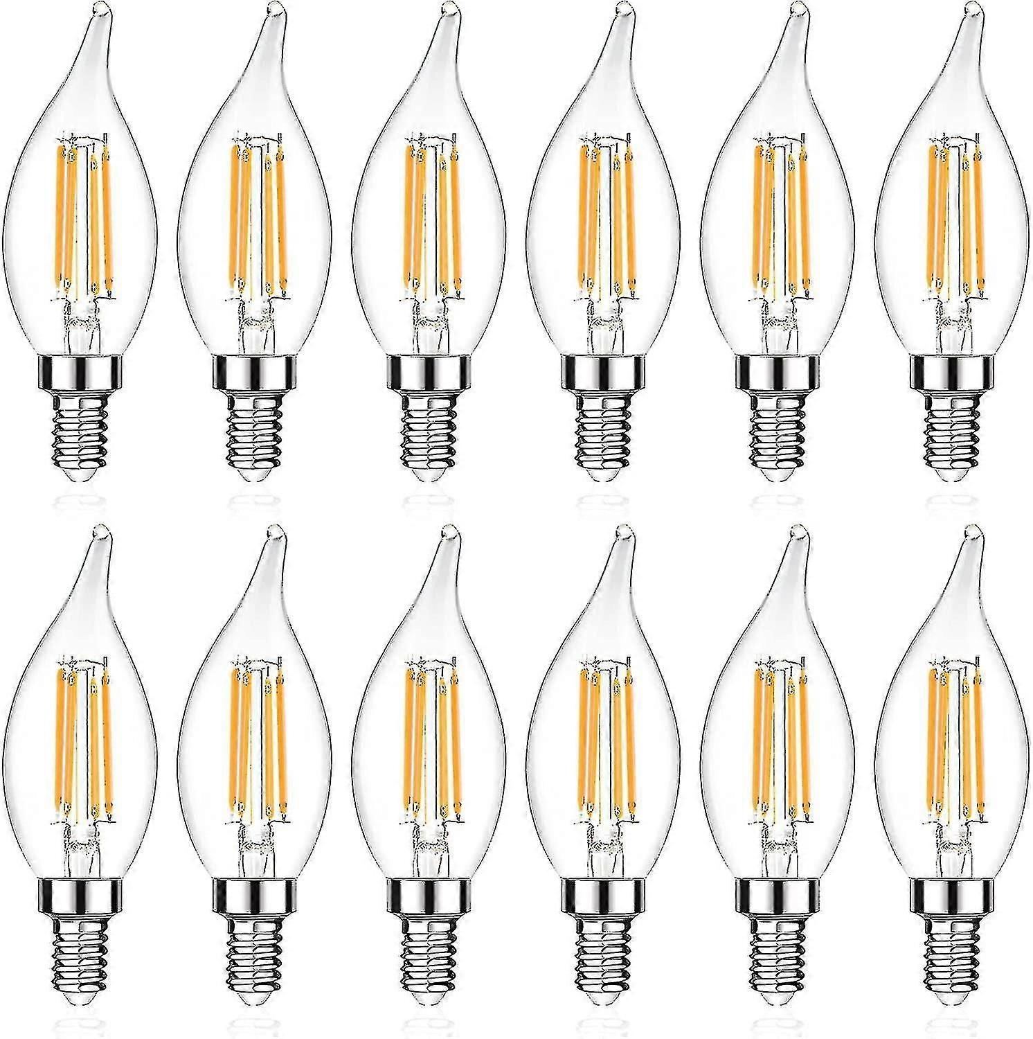 E12 Candelabra Led Light Bulb, Flame Tip Decorative Led Filament Candle Bulb, E12 Base, Non-dimmable, Pack Of 12-dwdz