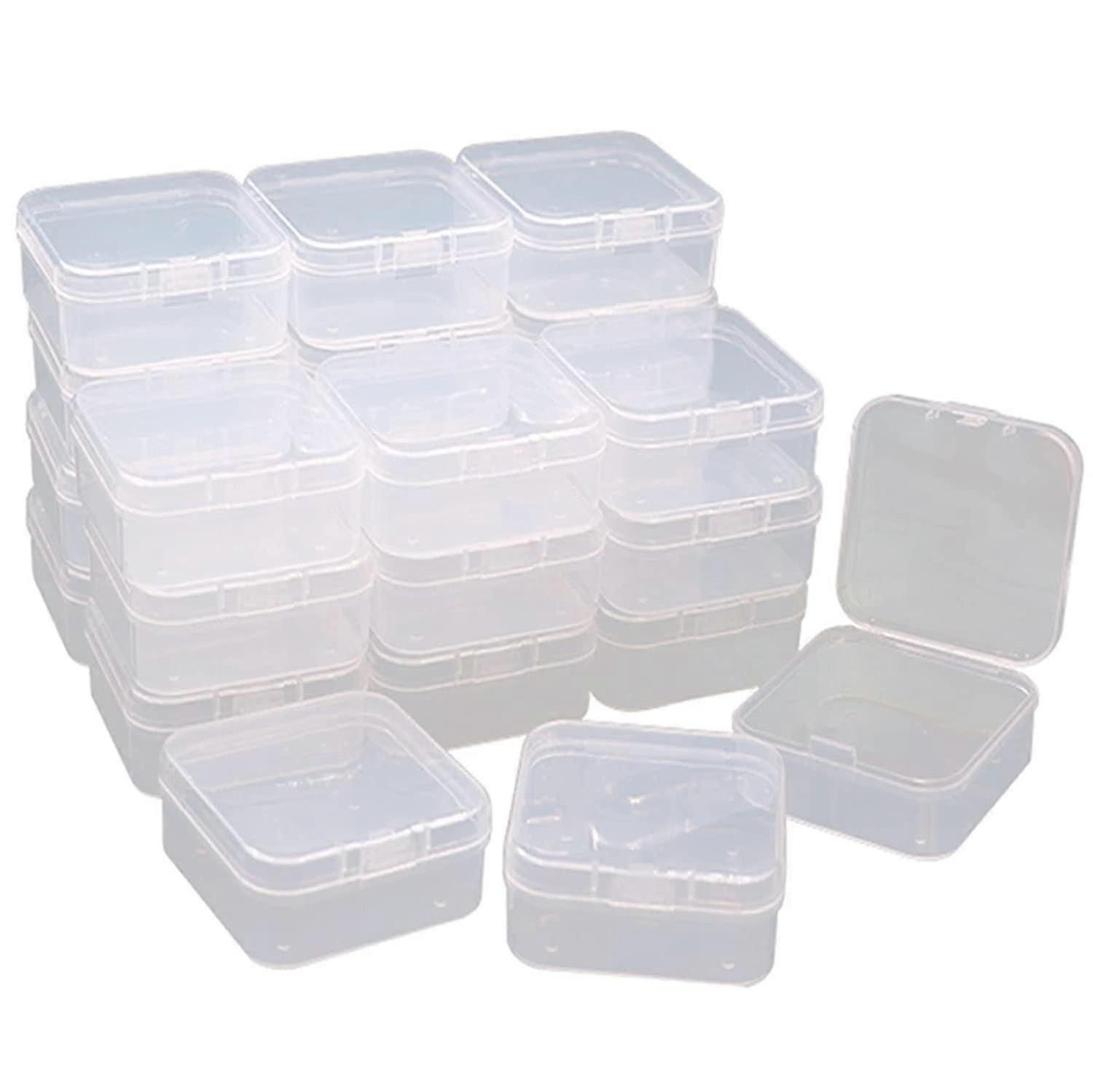 24 Pieces Small Clear Plastic Storage Container with Hinged Lid Bead Storage Box