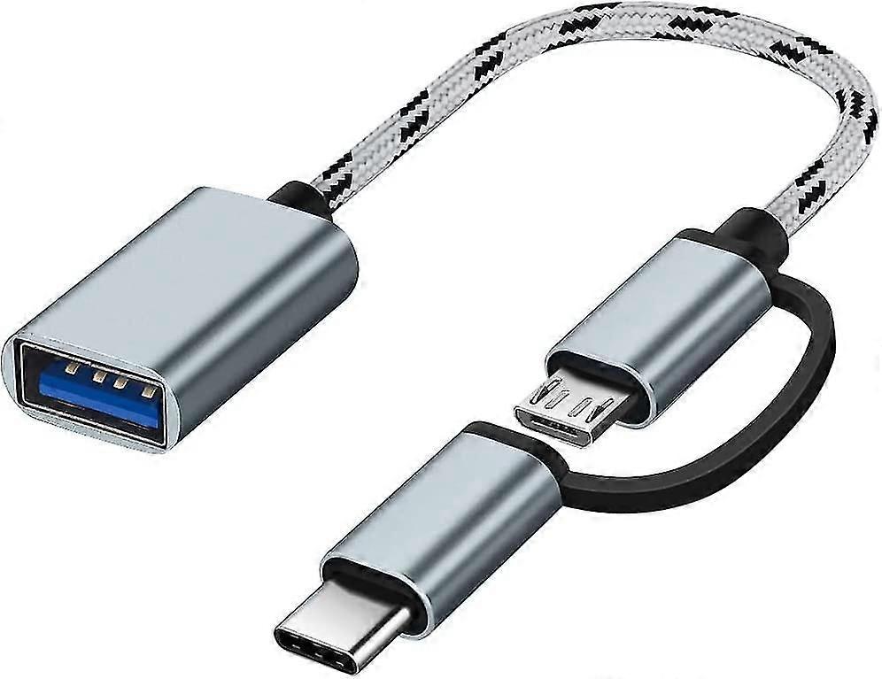 2-in-1 Usb C/micro To Usb Adapter, Seminer Usb C To Usb, Micro To Usb 3.0 Otg Adapter Cable Compatible, Gray2 Pcs