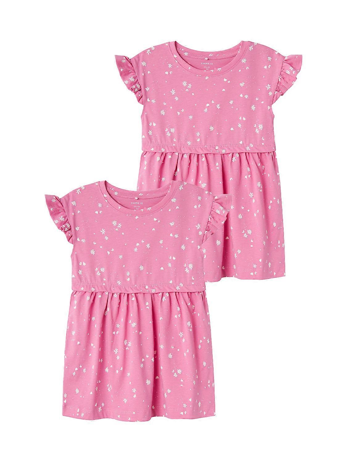 NAME IT 2er-SET Mädchen Kleid Kurzes Rundhals Dress Kurzarm Sommerkleid