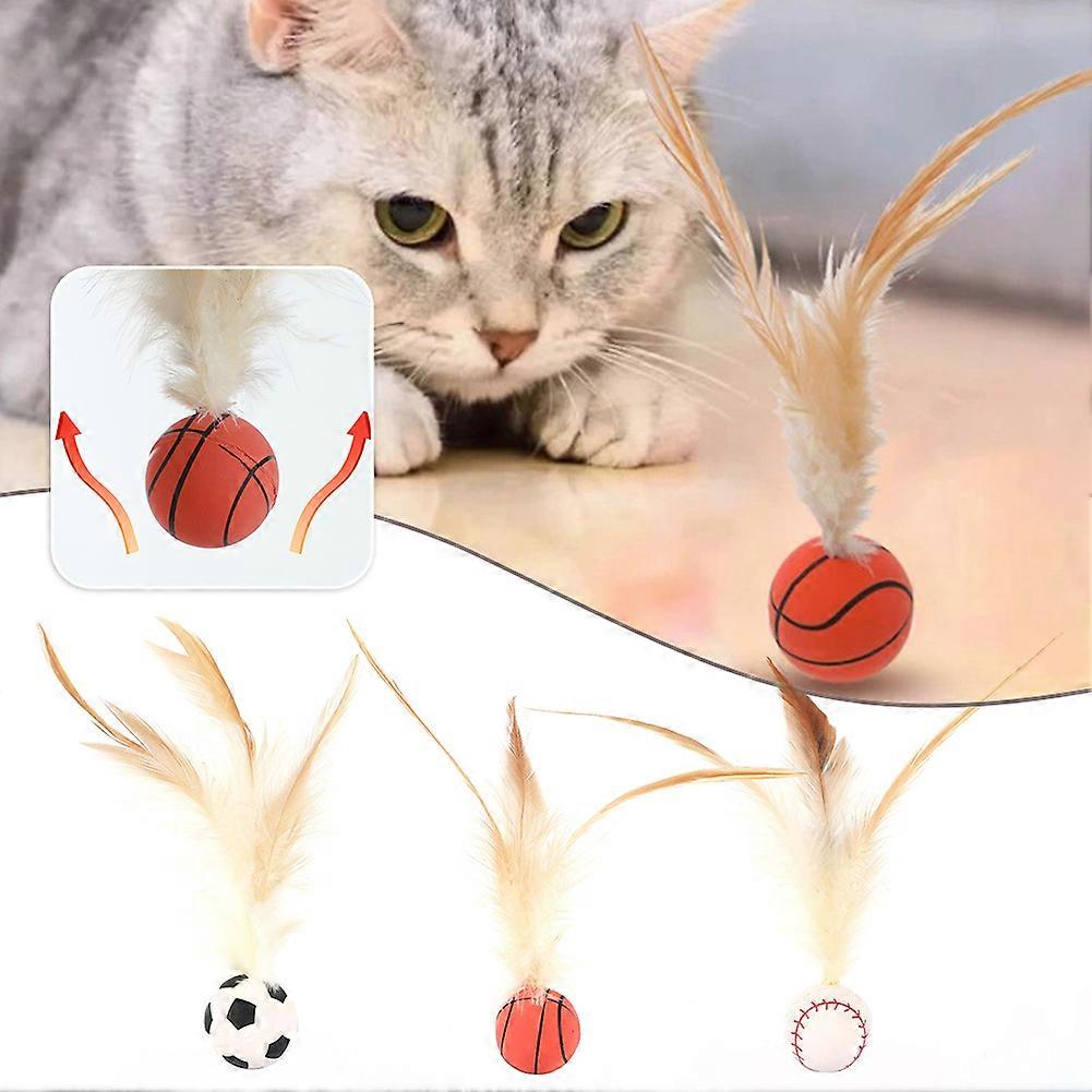 3pcs Interactive Feather-Ball Toy Set for Cat Bouncy Balls for Indoor Cat for Indoor Outdoor
