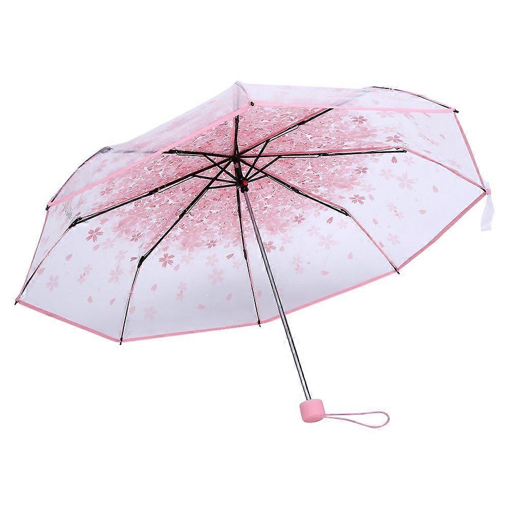 Clear Cherry Blossoms Transparent Umbrella, Manual Open, Durable Alloy Handle, Lightweight for All Ages, Stylish Design