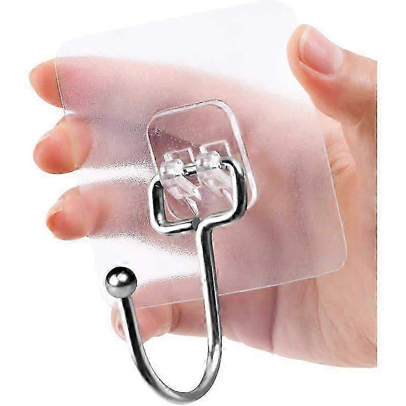 Self-adhesive hooks transparent, 8 pieces 44 lb/20 kg (max) hooks