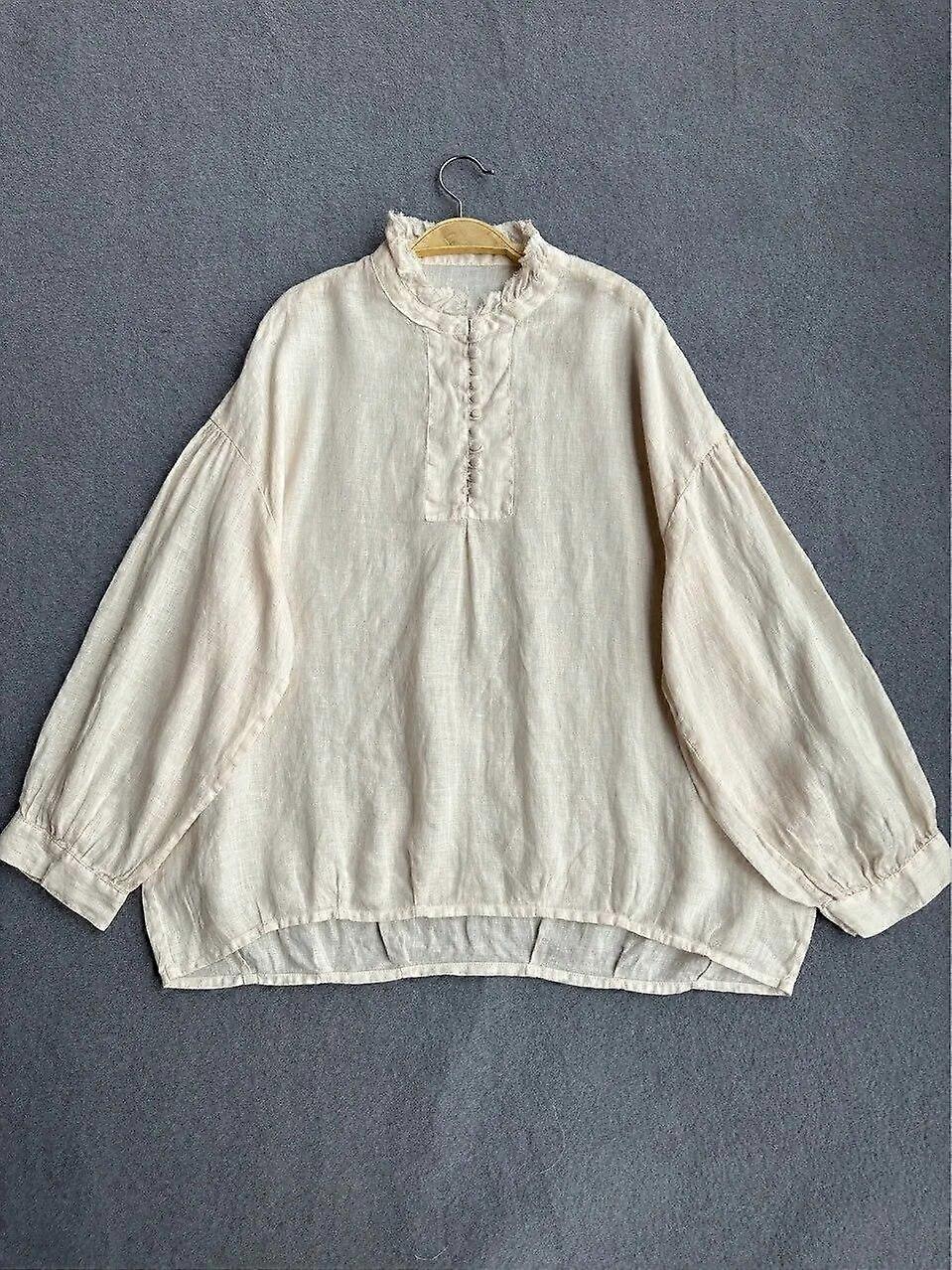 Johnature Japanese Vintage Ruffles Collar Women Tops Shirts Summer Casual Solid Color Button Irregular Blouses