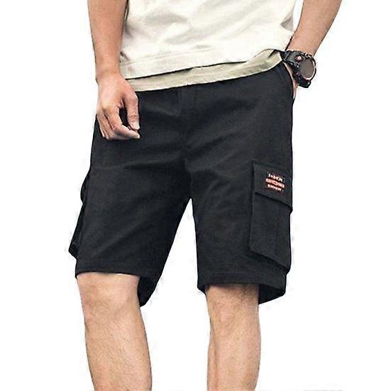 Men Cargo Shorts Plus Size Loose Solid Color Multi Pockets Straight Soft Breathable Mid Waist Pockets Quick-drying Knee Length Shorts