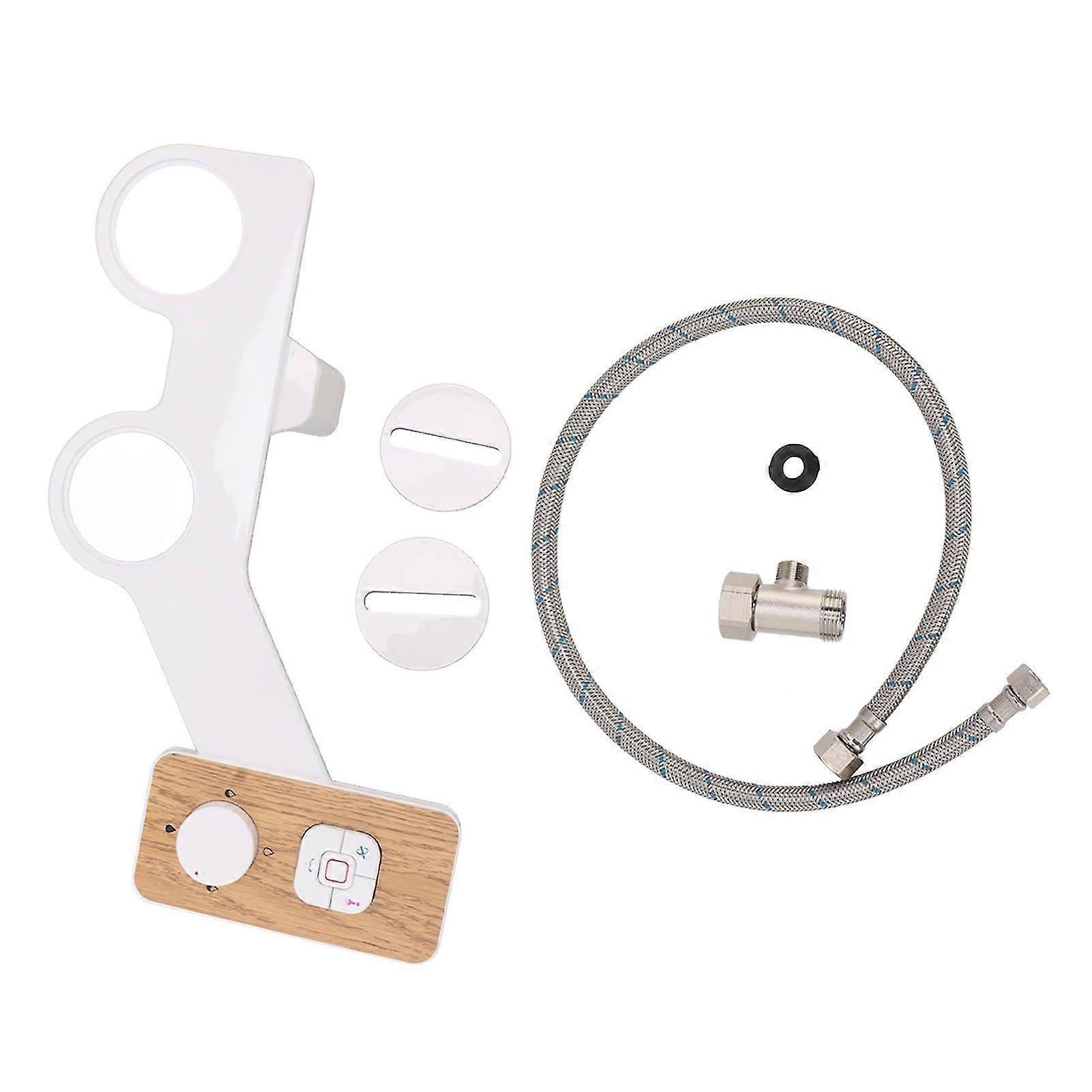 Dual Nozzle Toilet Bidet Attachment for Sanitary and Feminine Wash - Wood Grain Button, 78 Copper Tee