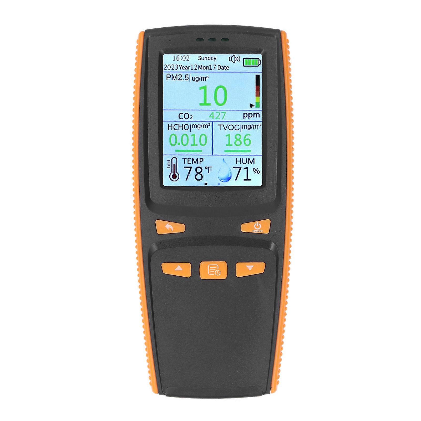 Air Quality Monitor Handheld CO2 PM2.5 Temperature Humidity Detector with Time Date Display for Home School Office 