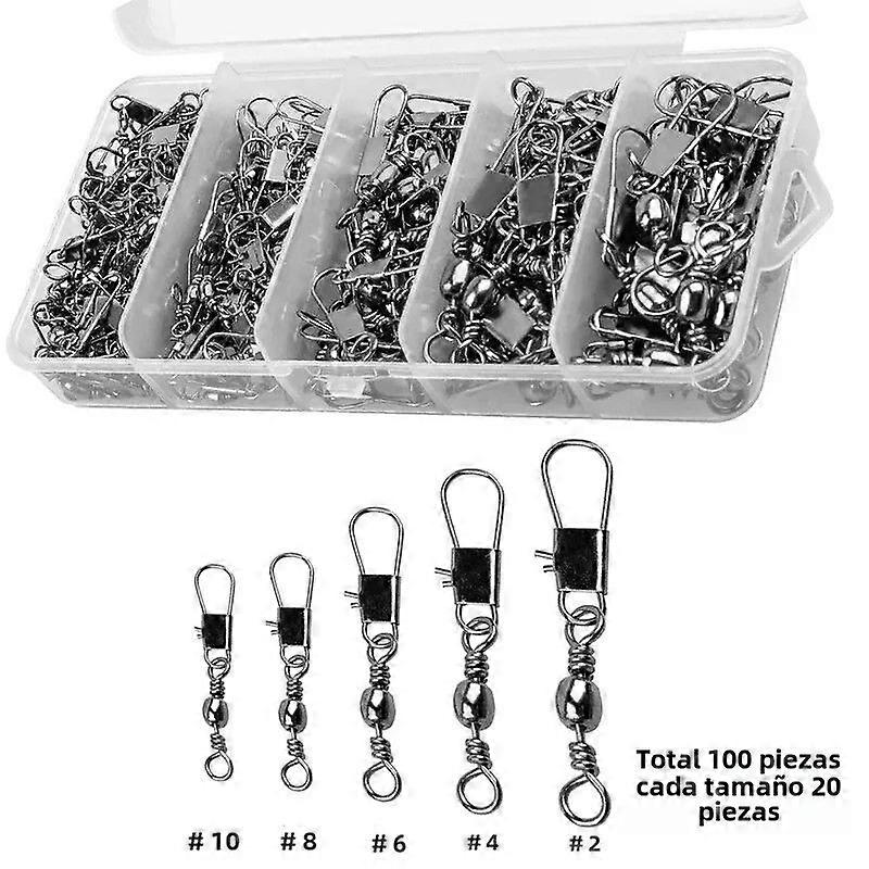 100Pcs Fishing Connector Set Interlock Pin Bearing Rolling Swivel Snap For Carp Hooks Lure Accessories
