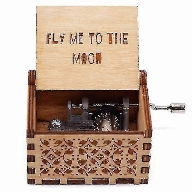 FLY ME TO THE MOON Vintage H Cranked Wooden Music Box 30 Note Tones