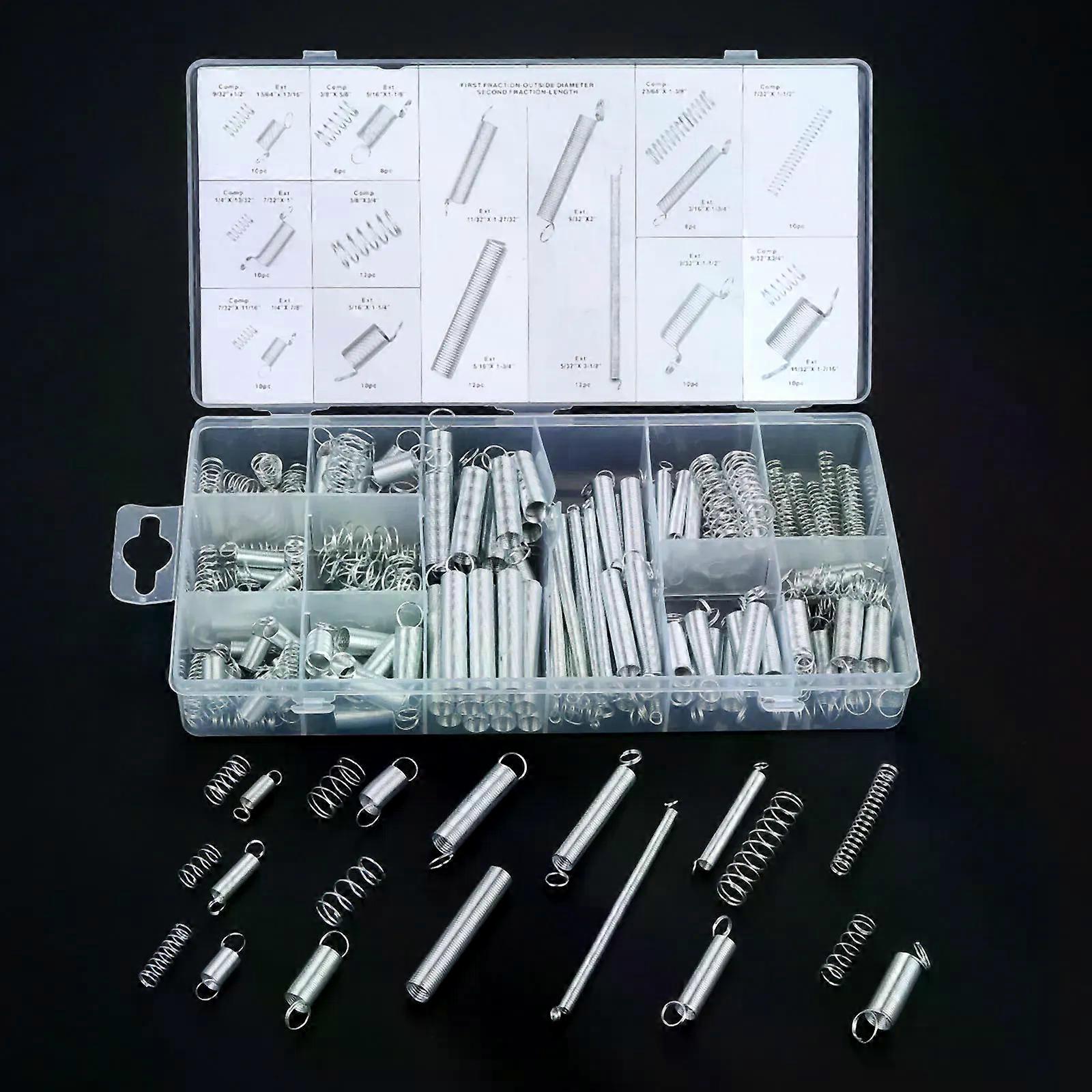 200pcs Extension Spring Tension Pressure Compression Springs Assortment Set Spring Steel Hardware with Plastic Storage Box