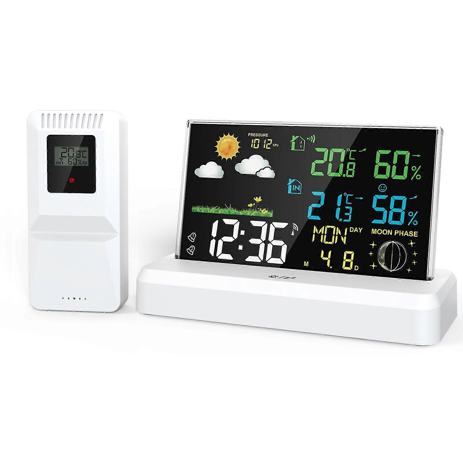 Positive display high-definition digital electronic alarm clock Indoor and outdoor thermometer and hygrometer Weather forecast radio wave wireless wea
