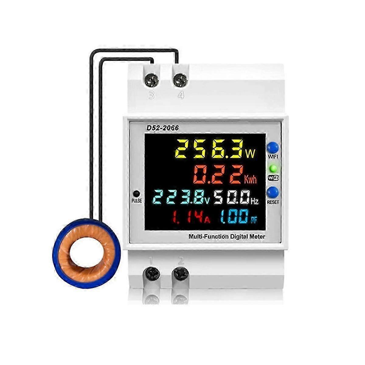 Tuya WiFi Intelligent Digital Display Electricity Meter DIN-Rail Voltage Current Meter Power Factor Frequency Meter B