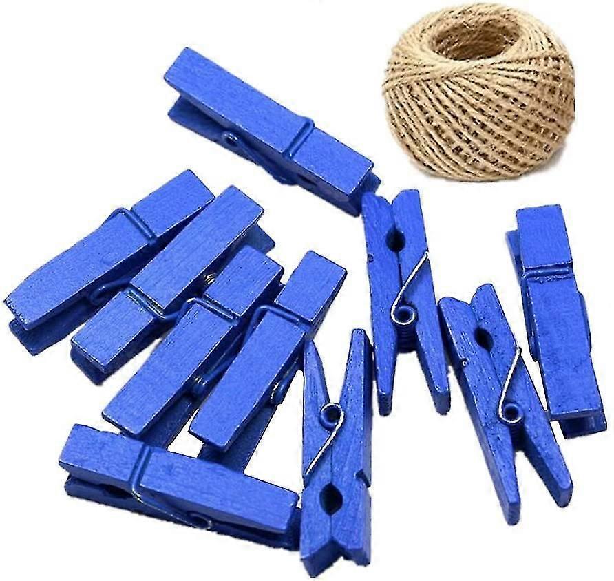 100 الملونة خشبية صغيرة أوتاد مشابك الغسيل الحرفية مقاطع الصور مع 20 متر الجوت