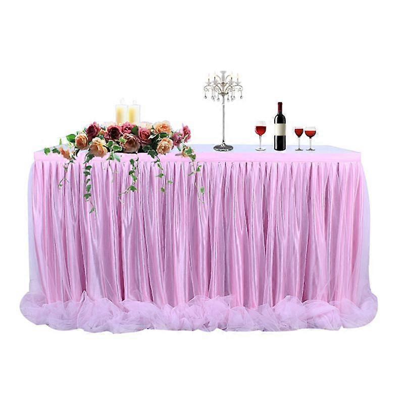 Threaded Ribbon Table Skirt with Tulle Elegant Party Wedding Table Decoration(Long Tulle)