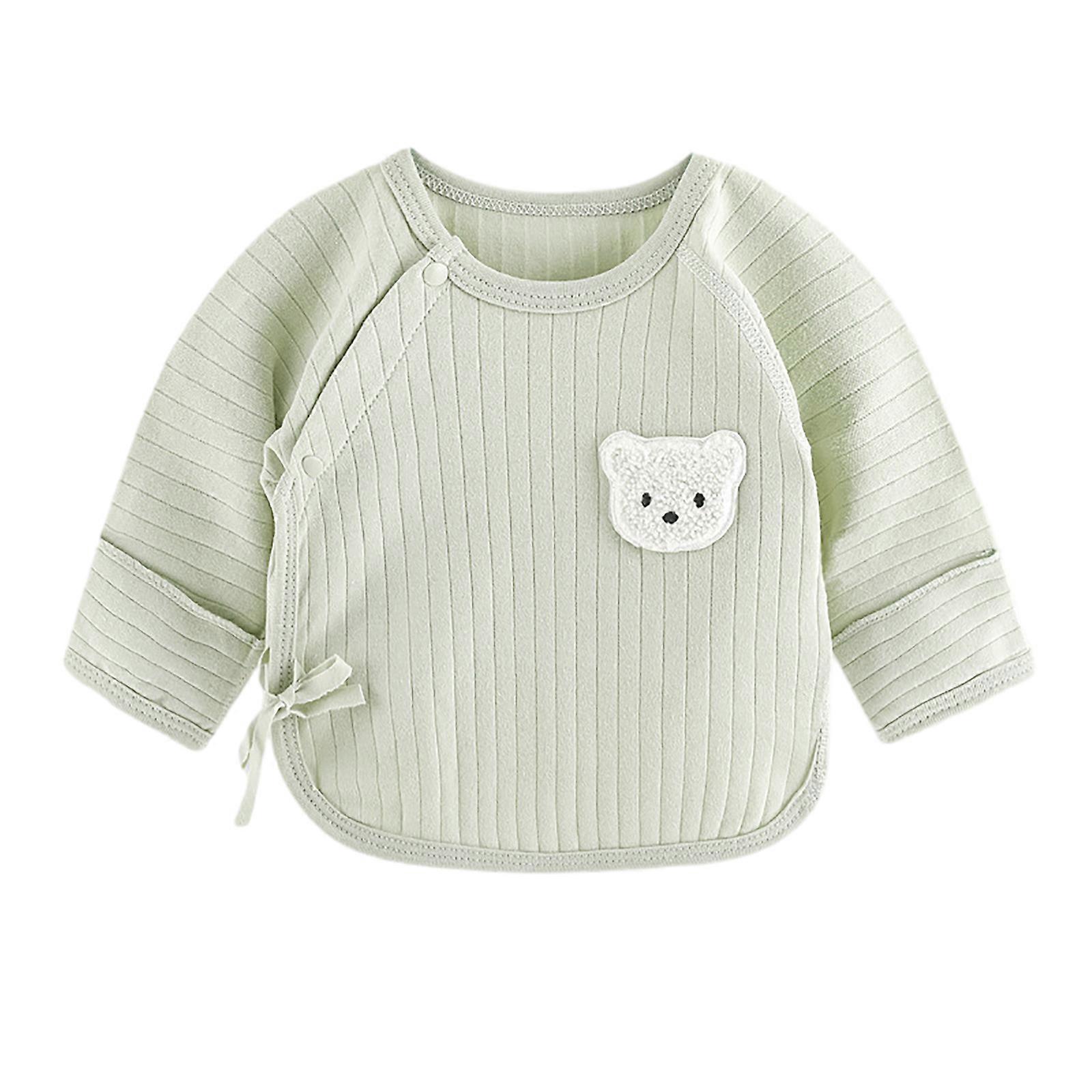 Bebis Långärmad Sidoknäpp Bomull Skjorta Unisex Nyfödda Flickor Pojkar Kimono Tee Shirts Topp Tecknad Björn Nattkläder Kläder Grön Björn 52