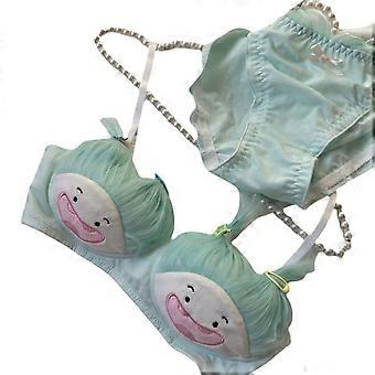 Women's Teens 2Pcs Bra and Panty Set Cute Dolls Wireless Brassiere Underwear Japanese Cosplay Cartoon Anime Lingerie  yellow suit XL