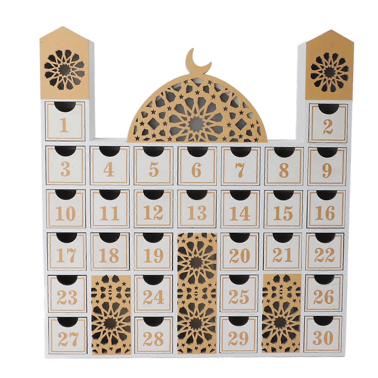 Ramadan Wooden Countdown Calendar with LED Light Countdown to Eid Drawer Advent Calendar for Celebrating Ramadan JM01507