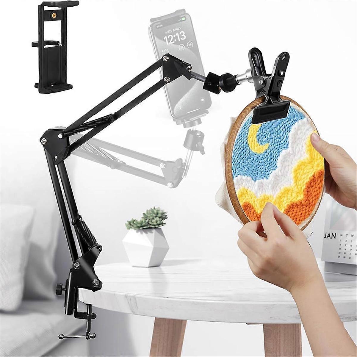 Adjustable Embroidery Hoop Stand 3 in 1 Hoop/Tablet/Phone Holder