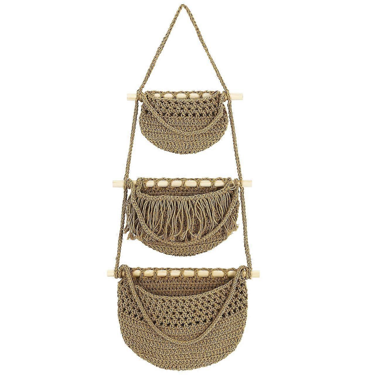 Boho Fruit Basket Kitchen Wall Hanging 3-Tier Fruit Organizer For Kitchen Decor