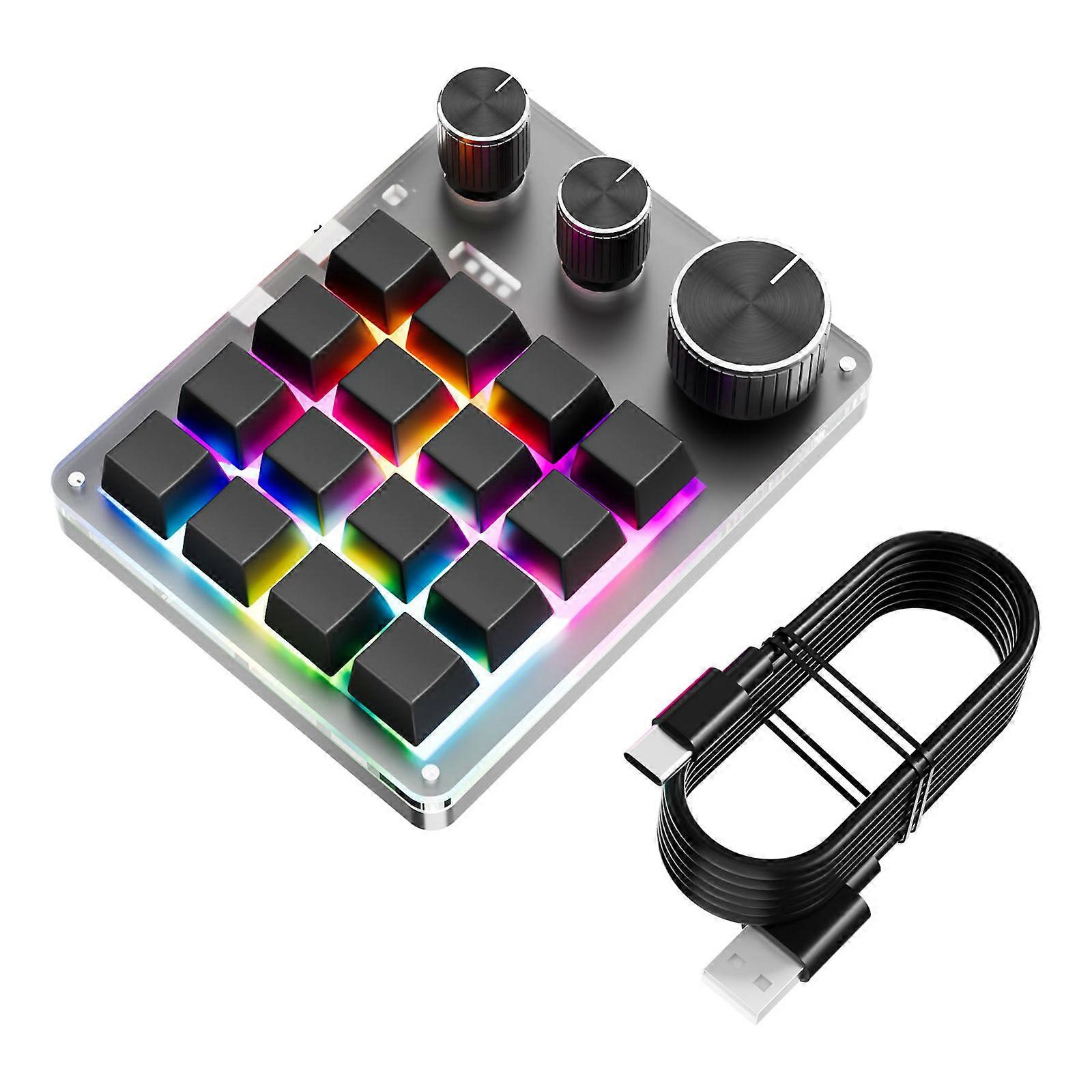 16 Key Macro Programmable Keypad with 3 Adjustable Knobs Bluetooth-compatible for Gaming Enthusiasts and Office Workers