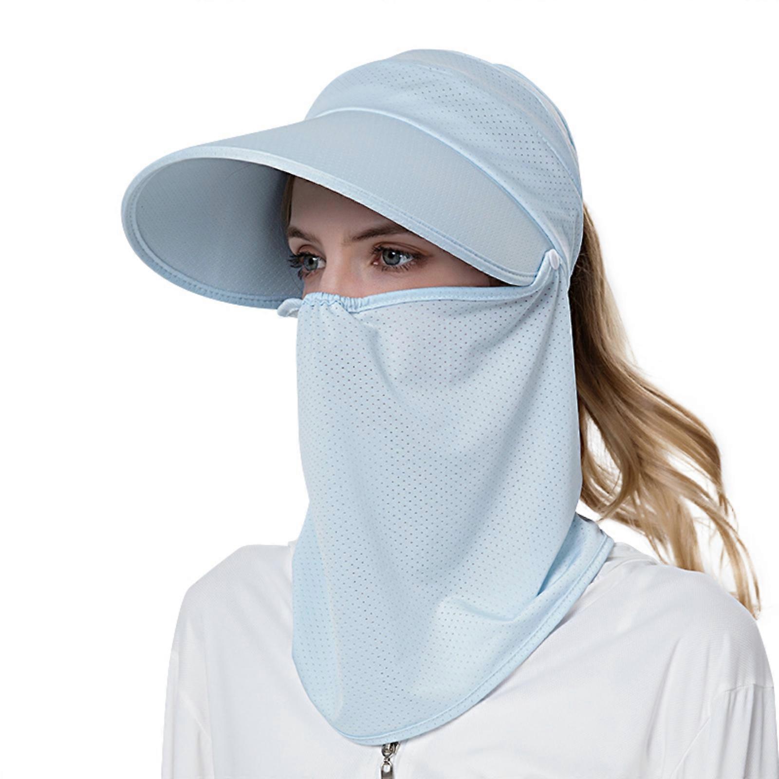 Womens Hat Wide Brim UV Protection Foldable Ponytail Mesh Sun Visor Cap with Removable Flap