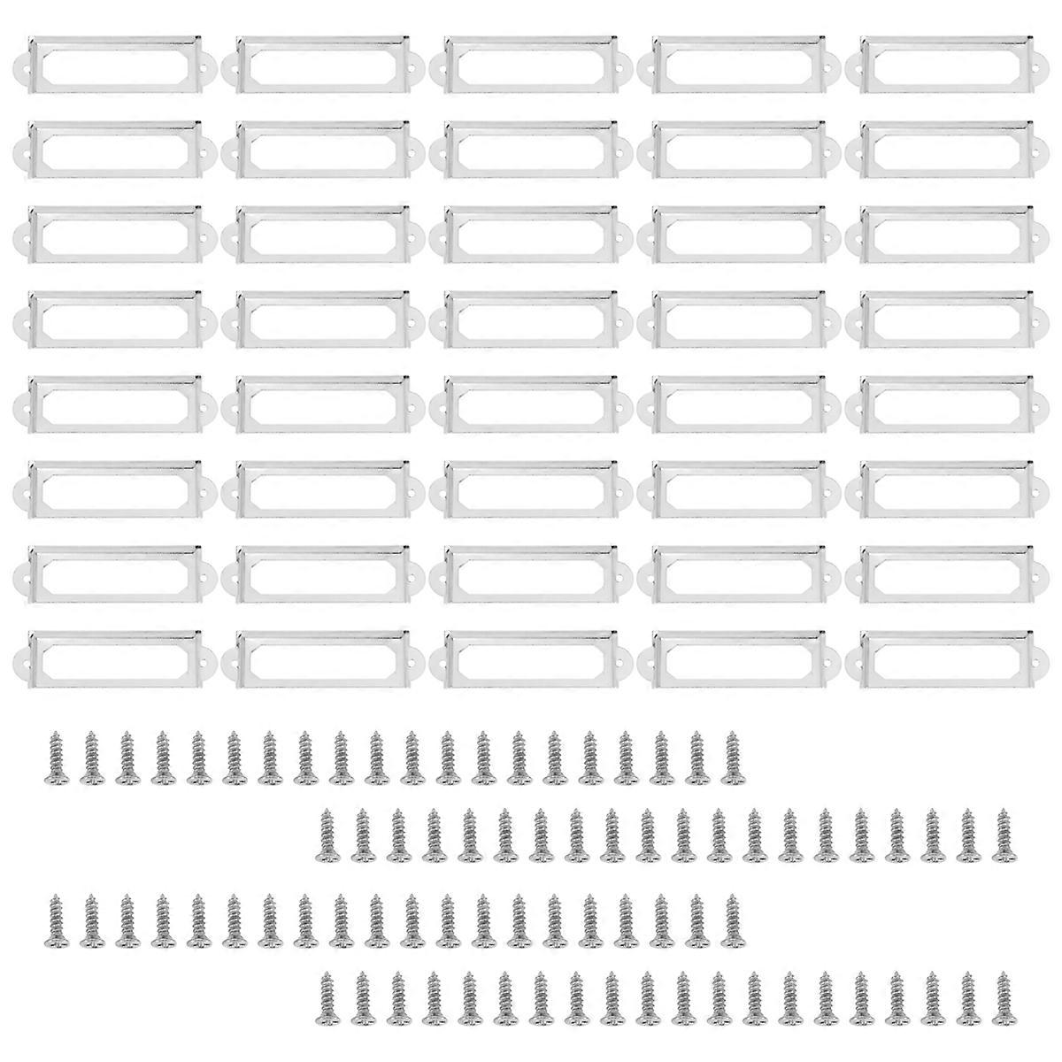 40 set Office Library File Drawer Cabinet Card Tag Label Holder Metal Frame (Silver Tone)