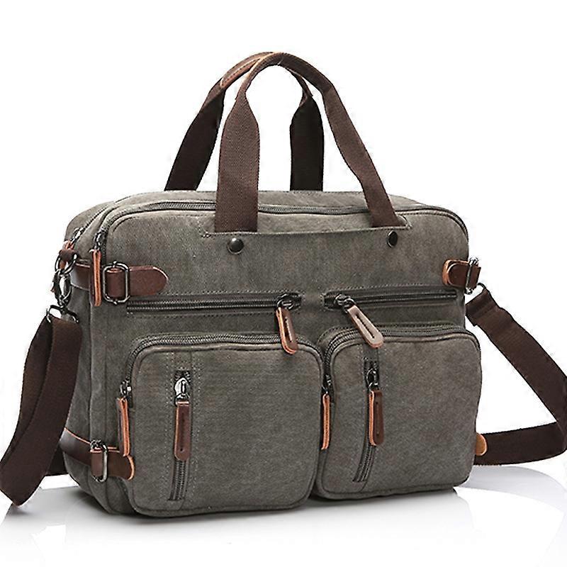 Casual Canvas Three-Purpose Business Briefcase Computer Bag, Color: Gray Large
