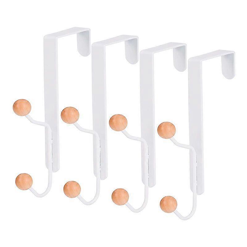 Set of 4 Over the Door Hooks, T-Audace Double Coat Hooks, Heavy Duty Metal Wooden Hooks Organizer Holder for Hanging Coats, Hats, Bathrobe Towels