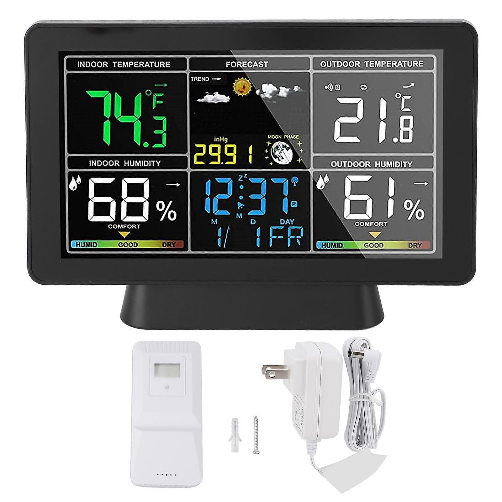 7.5in Wireless Indoor Outdoor Thermometer Adjustable Backlight Color Display Humidity Temperature Gauge With Weather Forecast Air Pressure