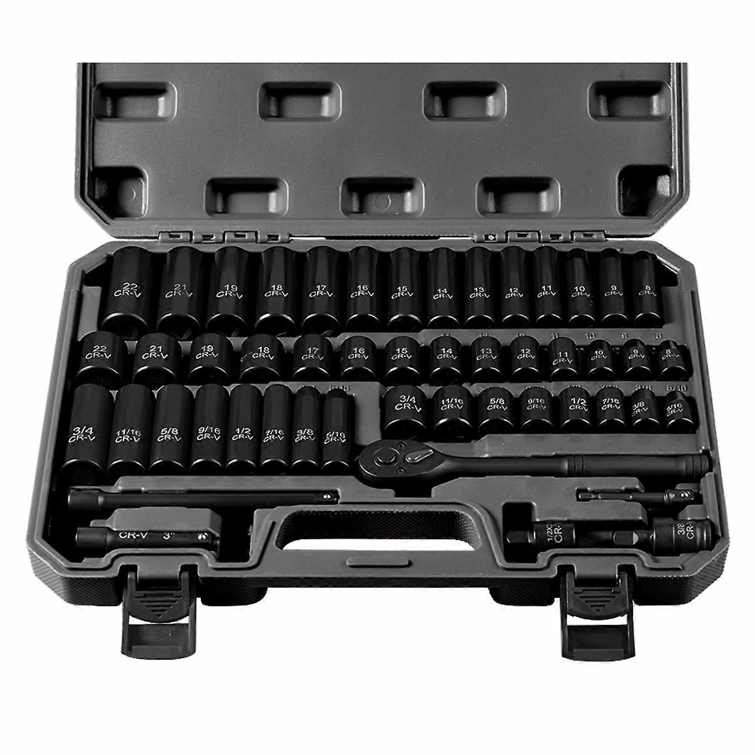 3/8' Drive Socket Set 50-Piece, SAE (5/16' - 3/4') & Metric (8mm - 22mm), Impact Socket Set with Case