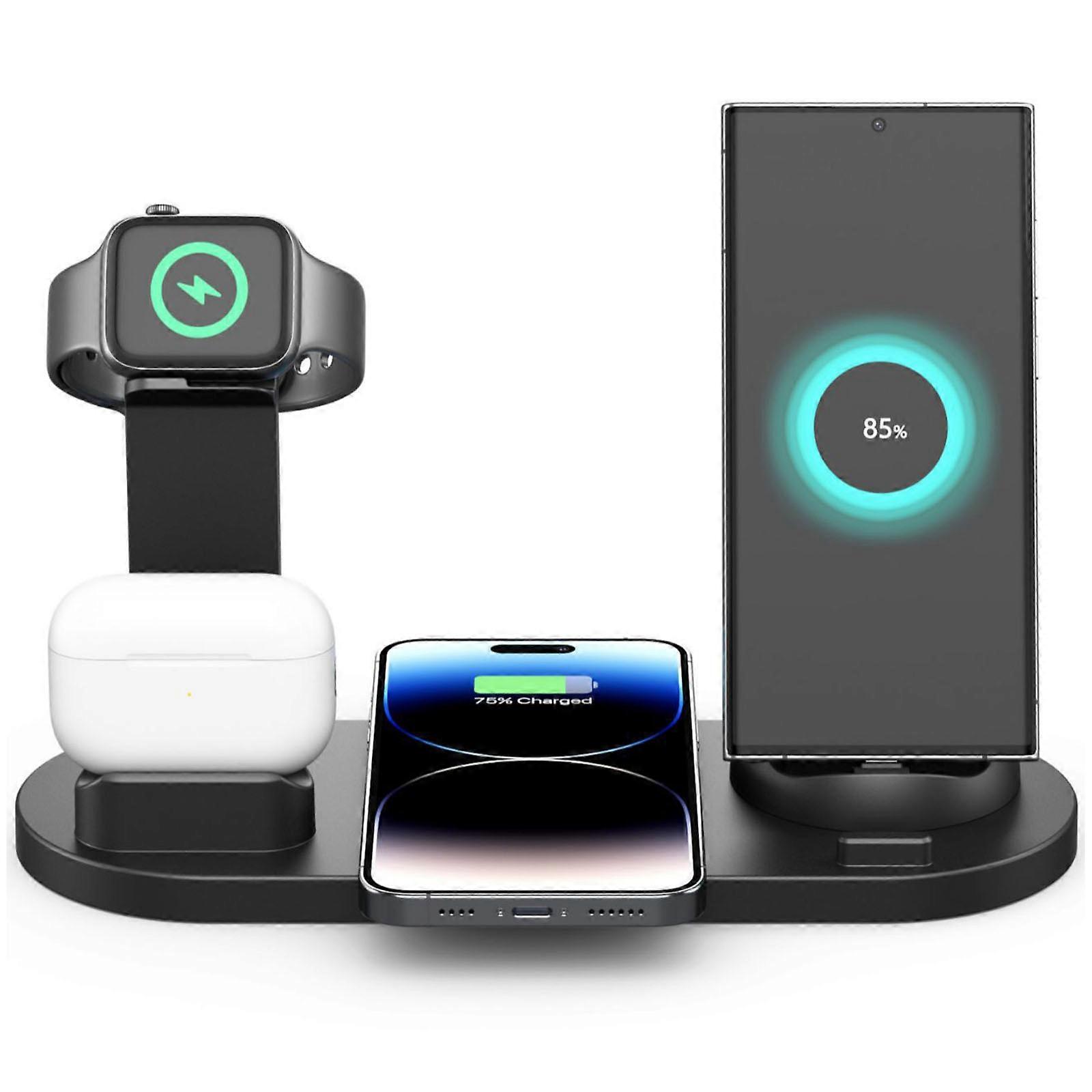 15W Six--one Wireless Charging 360° Rotating Charger, Wireless Fast Charging, Watch Charging Stand, Wireless Earphone Charging Base