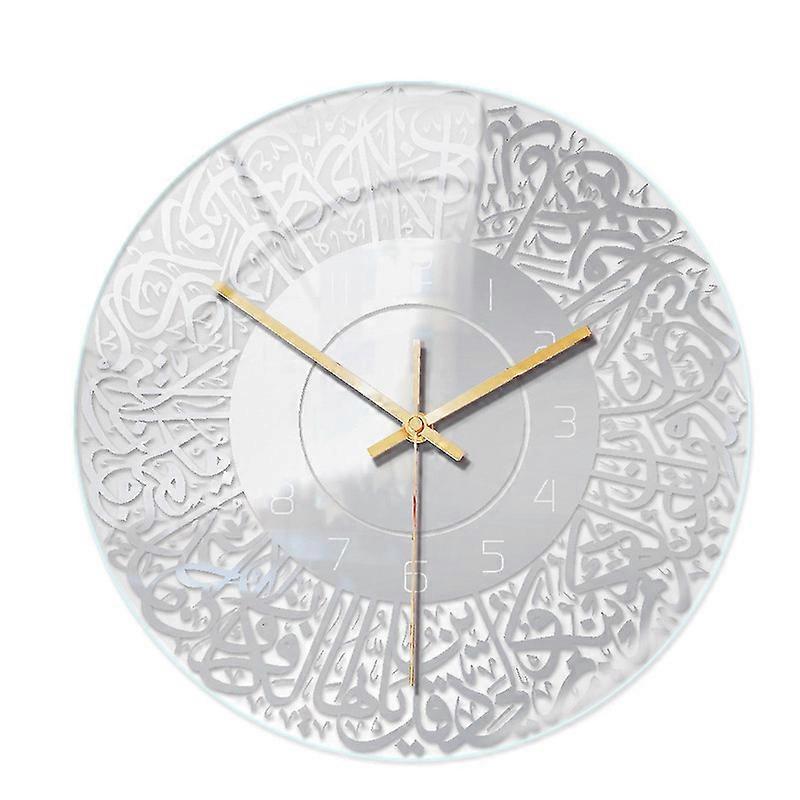 リビングルームの壁掛け時計イスラム壁掛け時計イスラム壁アートイスラム家の装飾イスラム装飾アート壁掛け時計-シルバー