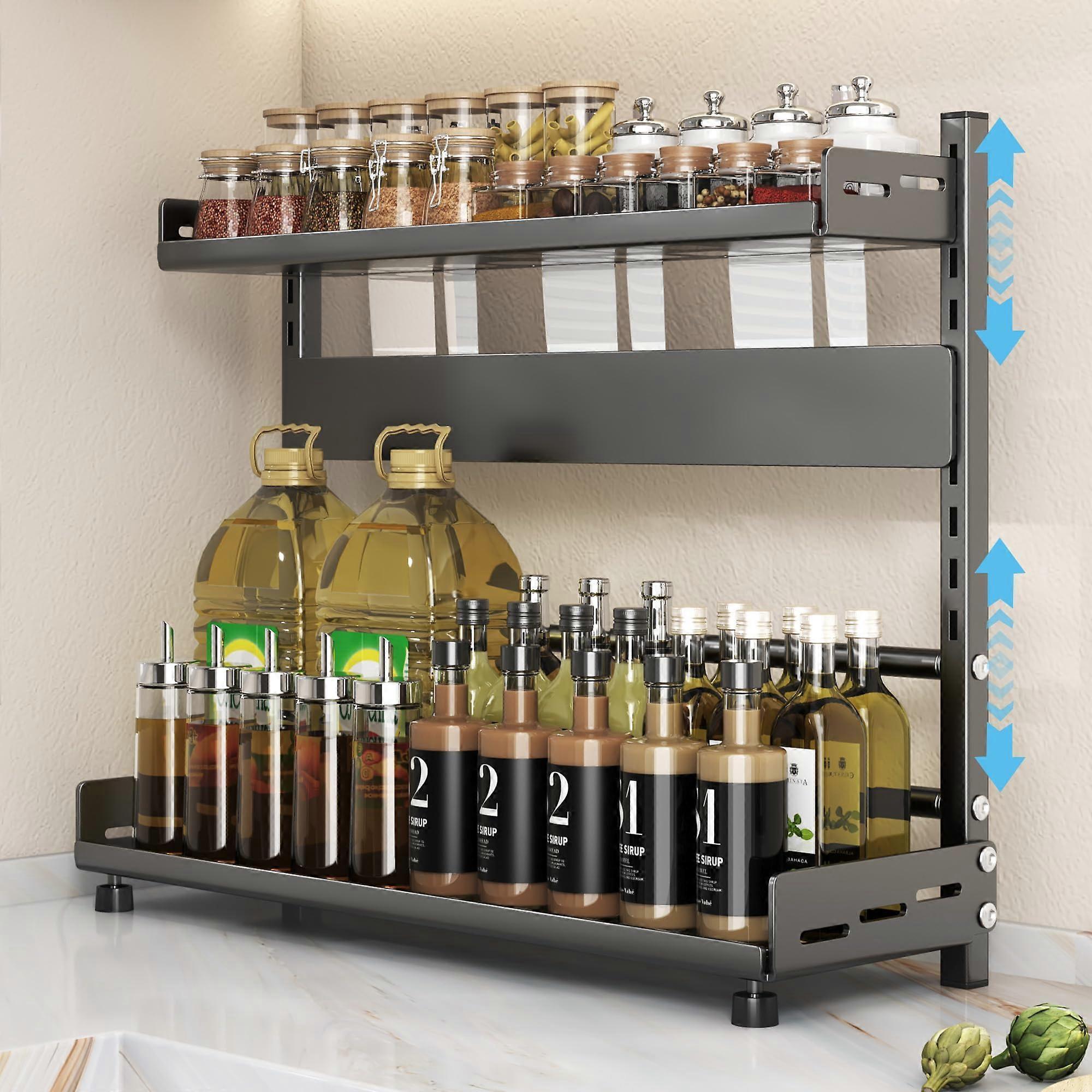 Spice Rack Organizer for Countertop, 2Tier HeightAdjustable Spice Rack Organizer