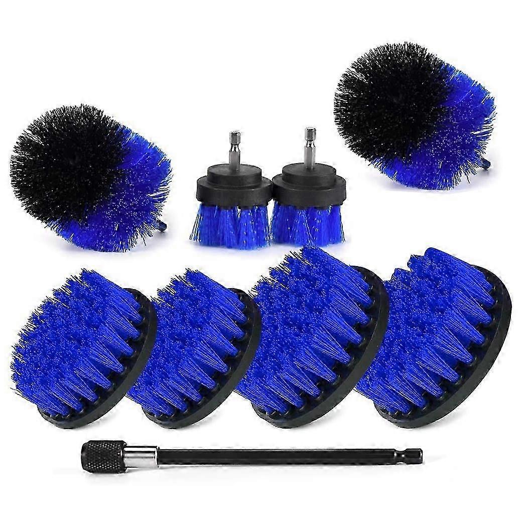 9Pcs Electric Set, Multi- Brush, with Extension Attachment, for Bathroom and Kitchen Surfaces Blue