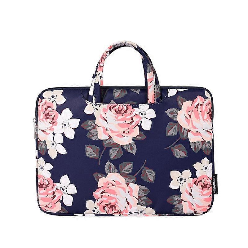 H40-B01 White Rose Pattern Laptop Case Bag Computer Liner Bag With Handle, Size: 15 Inch