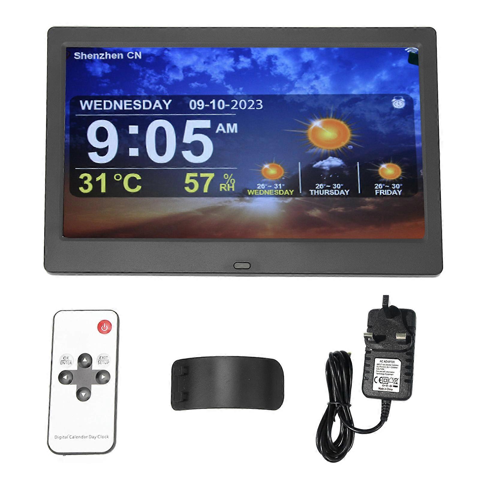 Digital Calendar 10 Inch Large Display WiFi Auto Dimmable Date Day Alarm Clock with Remote Control for Home Black