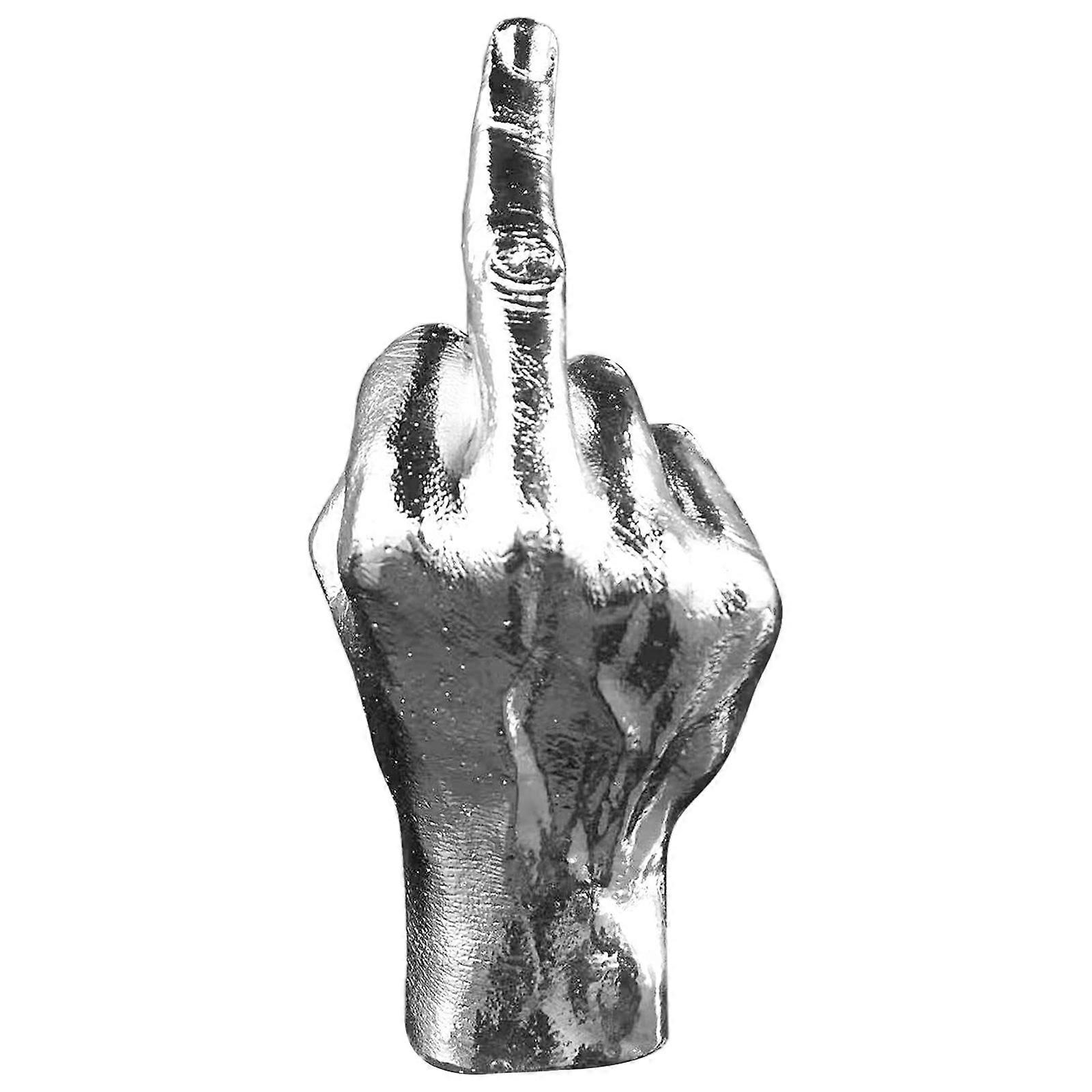 Durable Resin Craft Sculpture Stylish Vertical Middle Finger Gesture Ornament for Home  Silver