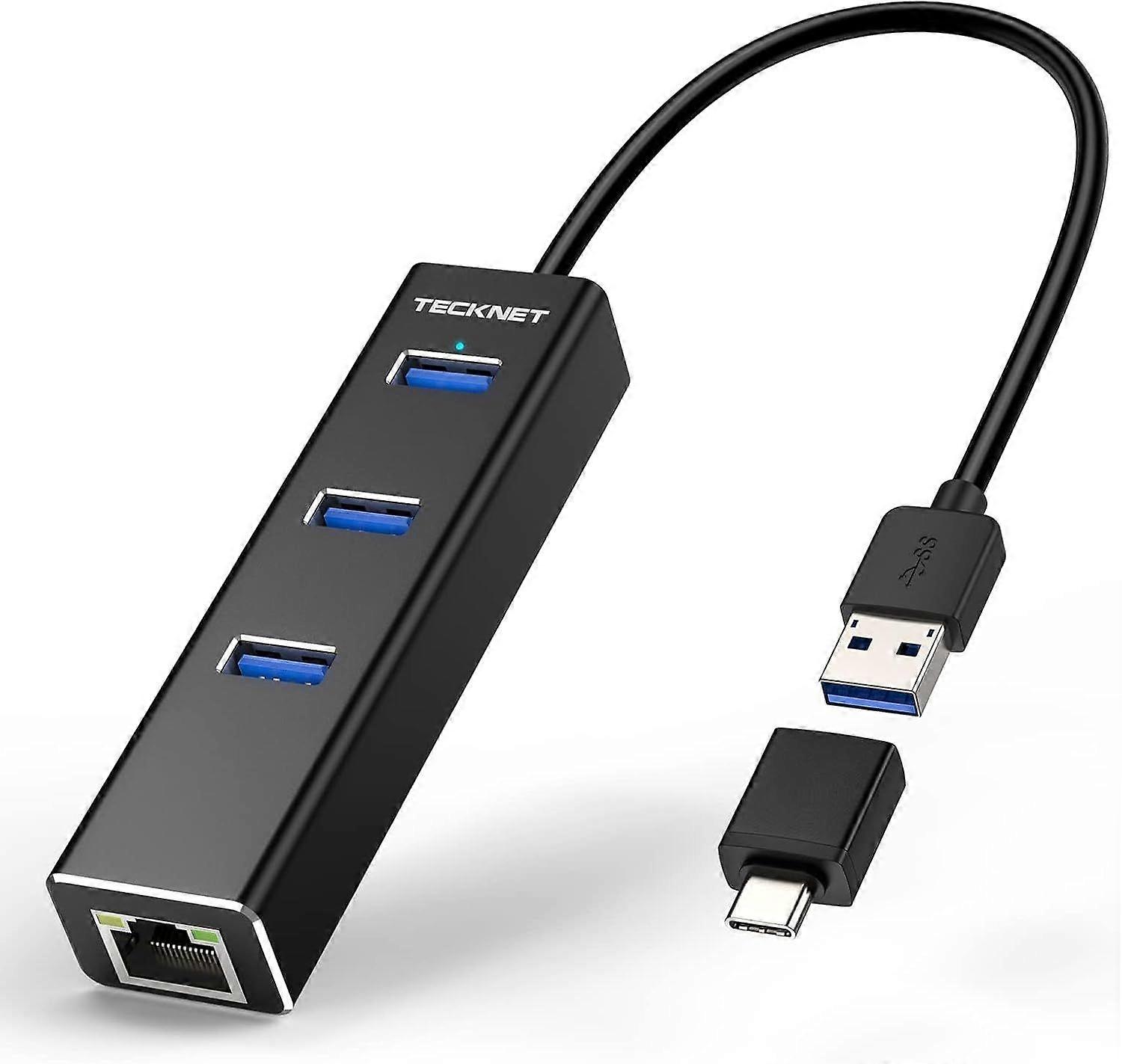 2025 Neuestes Modell USB C zu Ethernet, Aluminium 3 Port USB 3.0 Hub mit RJ45